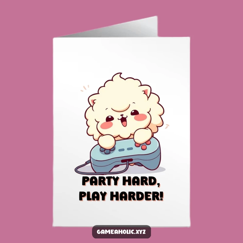 Free Printable Funny Birthday Card: Fluffy Gamer Mania, Perfect Downloadable Gift!
