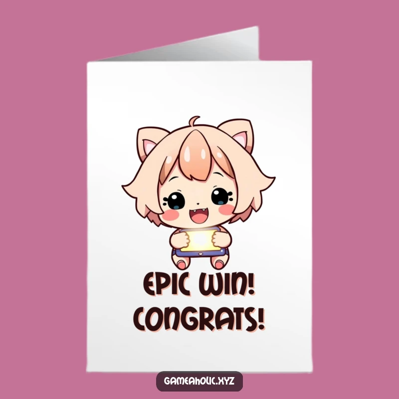 Free Printable Congrats Card: Focused Cheering Character! Downloadable Victory Gift