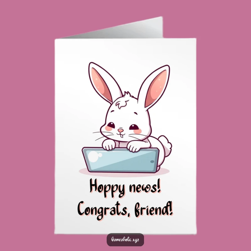 Free Printable Congrats Card: Bubbly Bunny Screen Fixation for Your Big Win!