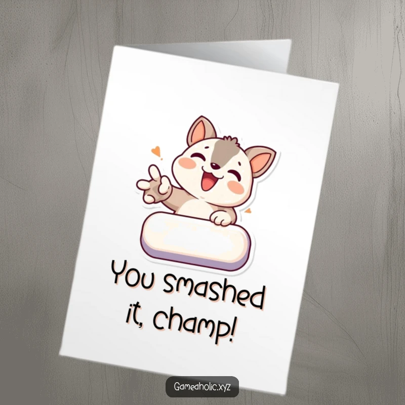 Funny Free Printable Congratulations Card: Determined animal joyfully smashing a virtual button, celebrating success.