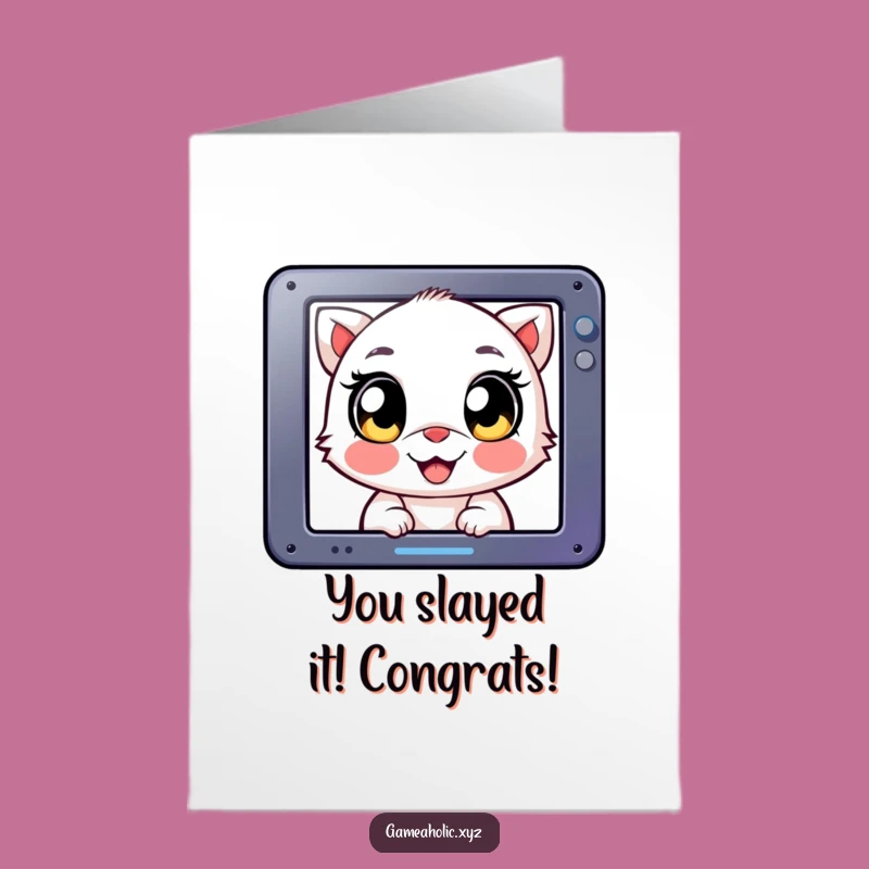 Free Printable Congrats Card: Gamer Creature's Intense Win, Downloadable Gift!