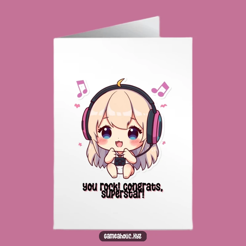 Free Printable Congrats Card: Gamer Headphone Guy Celebrating Achievements Downloadable Gift