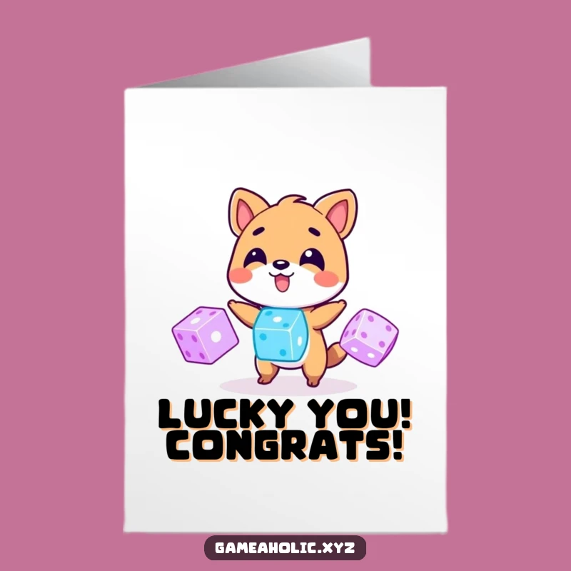 Free Printable Congrats Card: Juggling Dice Animal Luck, Downloadable Celebration Gift