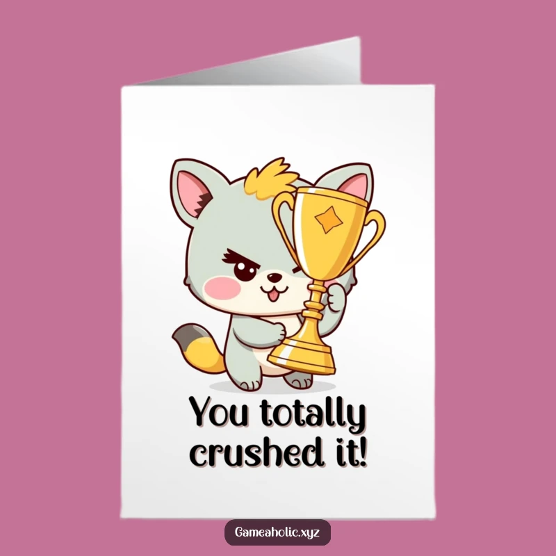 Free Printable Congrats Card: Winking Trophy Animal, Humorous Downloadable Gift