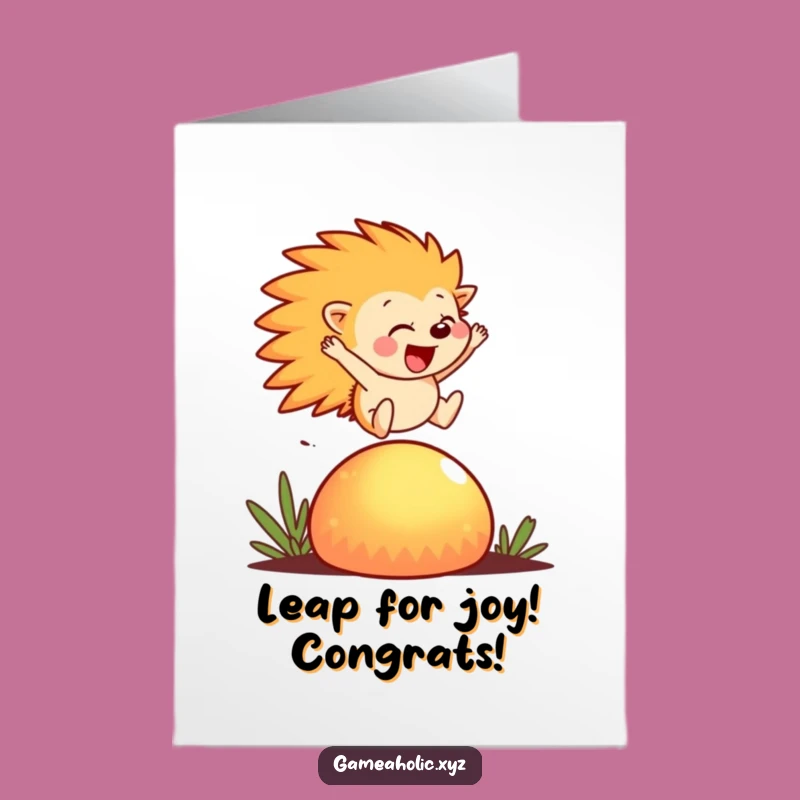 Free Printable Congratulations Card: Joyful Hedgehog, Funny Downloadable for Big Achievements