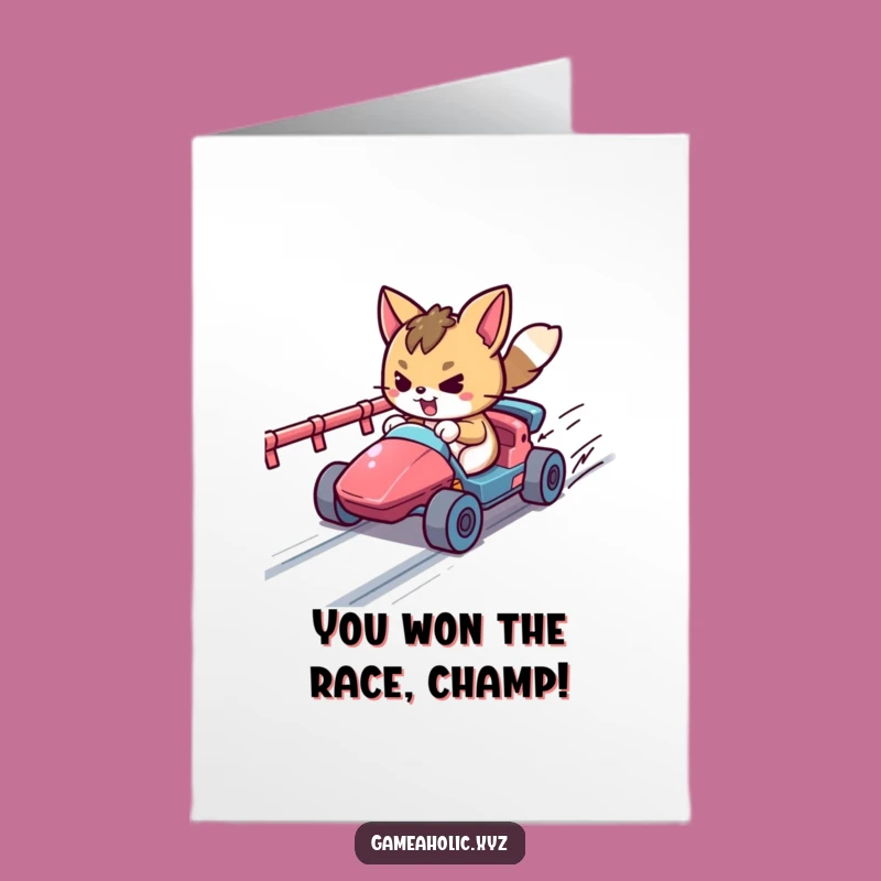 Free Printable Funny Animal Racer Congrats Card: Pixel Track Downloadable Gift