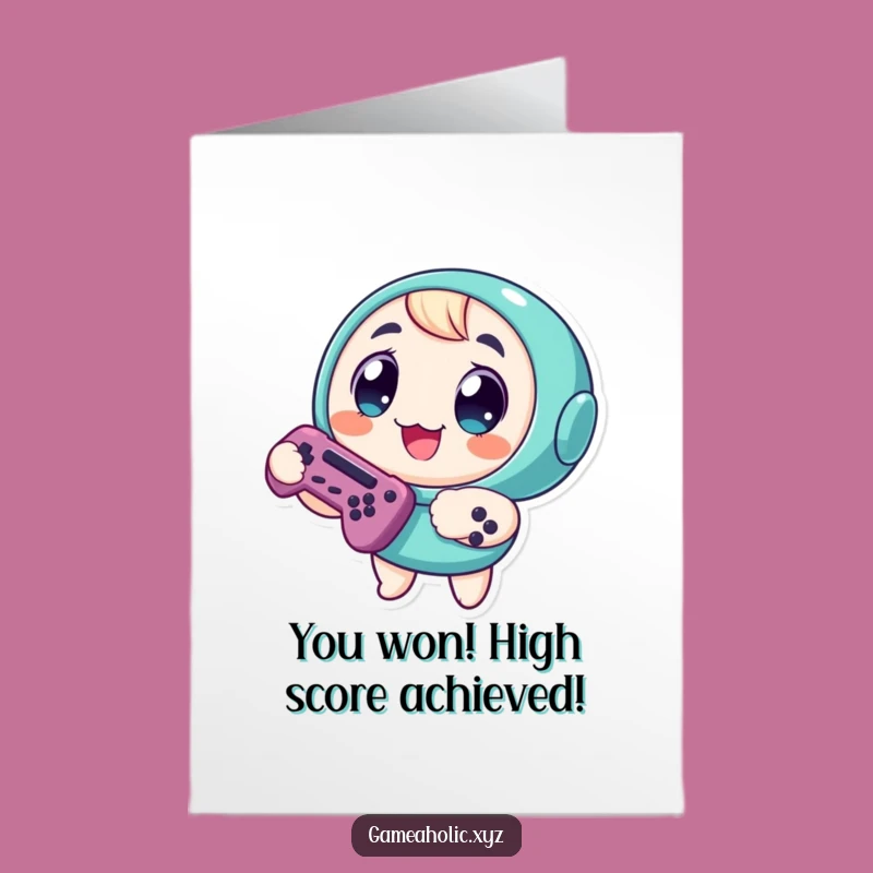 Free Printable Gamer Congrats Card: Round Character Wins Big, Downloadable Gift!