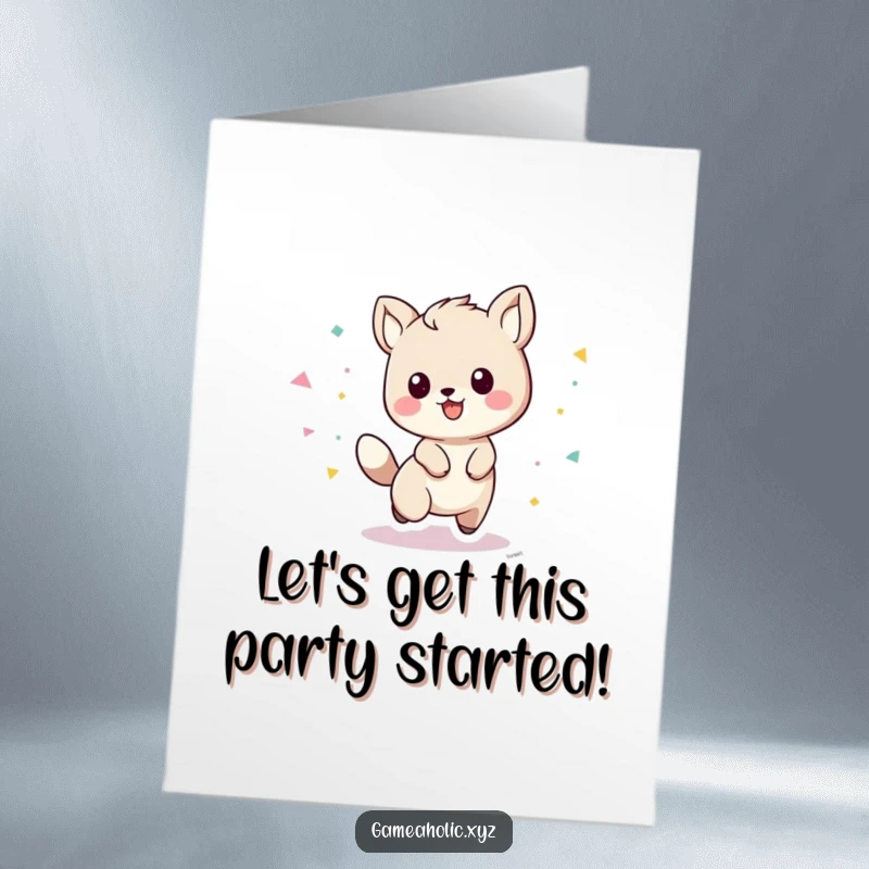 Free printable congratulations card of a playful animal character leaving a trail of confetti, celebrating a win.