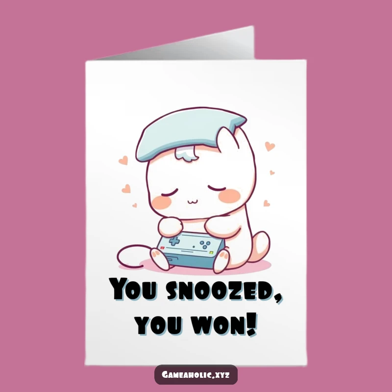 Free Printable Sleepy Congrats Card: Pillow Head Gaming Win Downloadable