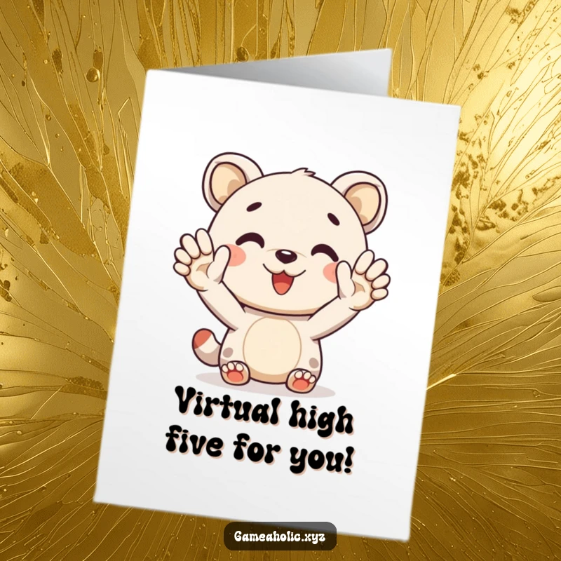 Funny Free Printable Congrats Card: An animal character extending a virtual high-five with a genuinely cheerful expression, celebrating success.