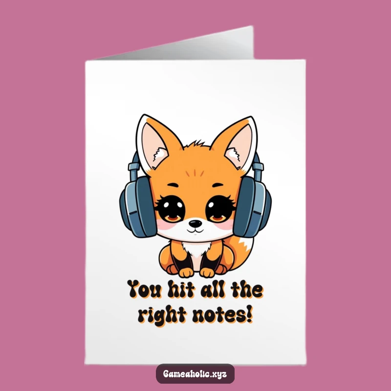 Free Printable Congrats Card: Kawaii Fox Celebrates, Exciting Music Vibes, Downloadable Gift