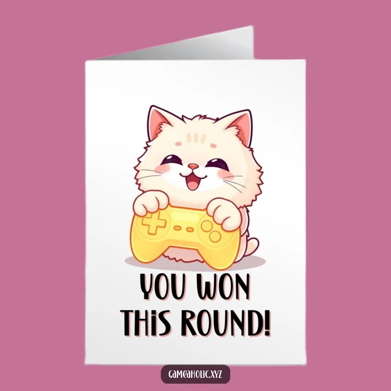 Free Printable Congrats Card: Winning Cat Gamer, Funny Achievement Downloadable Gift