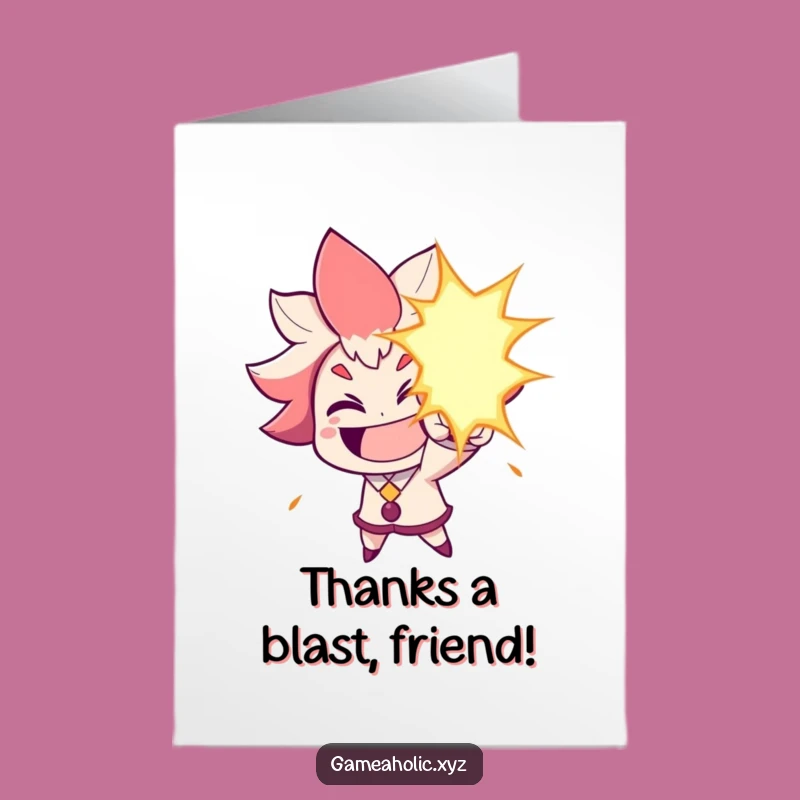 Free Printable Thank You Card: Funny Energy Blast Character, Downloadable Humor