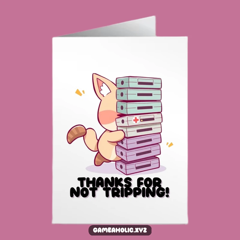 Tripping Gamer Animal Free Printable Thank You Card - Humorous Downloadable Gratitude Gift