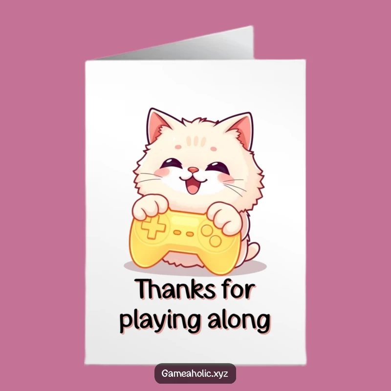 Free Printable Thank You Card: Grateful Cat Gamer, Funny Thanks Downloadable Gift