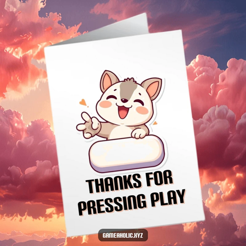 Funny Free Printable Thank You Card: Determined animal smashing a virtual button, showing ultimate appreciation.