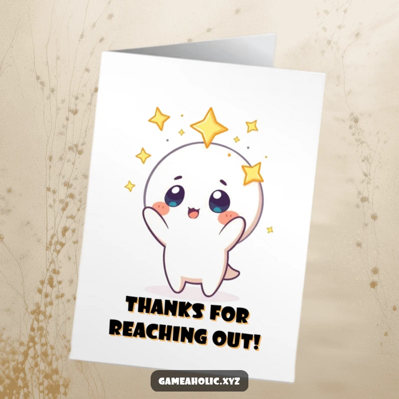 Funny Free Printable Thank You Card: Starry-eyed character reaching out with joyful thanks, stars reflecting a happy heart.