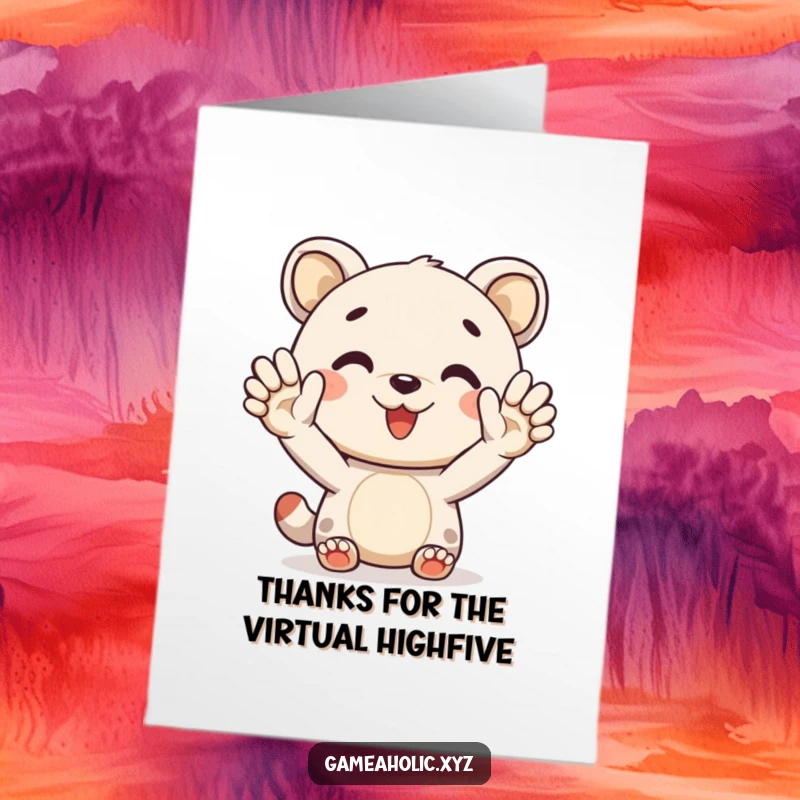 Funny Free Printable Thank You Card: A smiling animal character giving a virtual high-five, symbolizing warm appreciation and thanks.