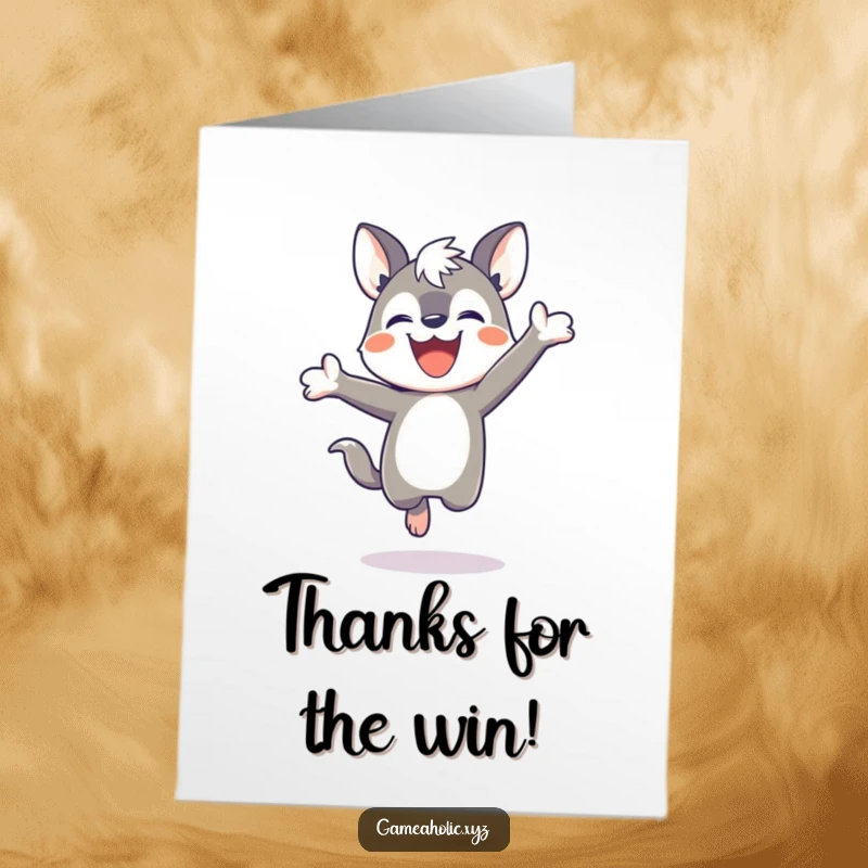 Funny Free Printable Thank You Card: Animal with a determined grin jumping for joy, expressing thanks.