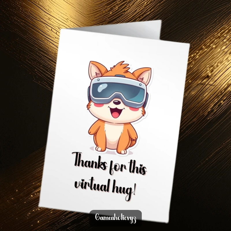 Funny Free Printable Thank You Card featuring a happy animal character wearing comically oversized VR goggles, a whimsical thank you.