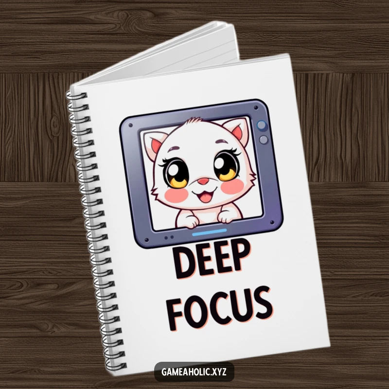 Funny Notebook: Creature with large, happy eyes, intensely focused on a screen, ideal for jotting gamer thoughts.