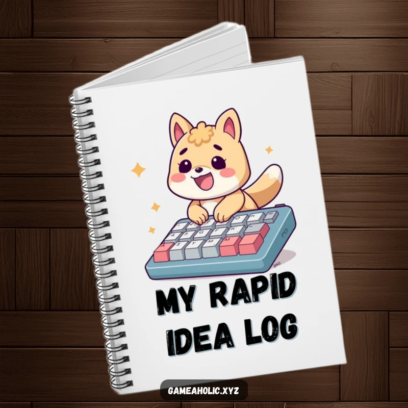 Funny Notebook: An energetic animal smiles, typing rapidly on an oversized keyboard with speed.