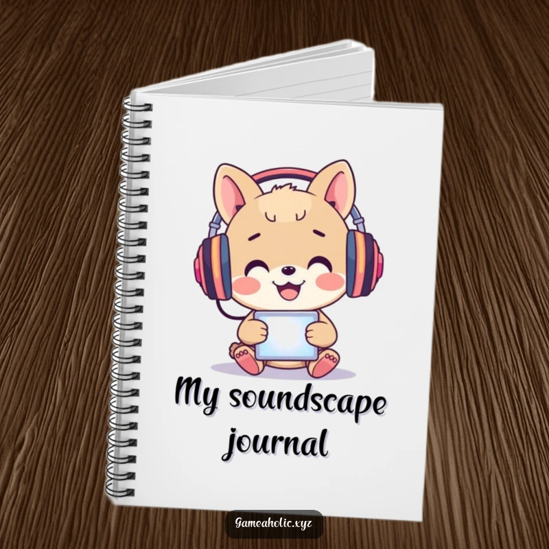 Funny Notebook: A happy animal wears headphones, immersed in a glowing screen with focus.