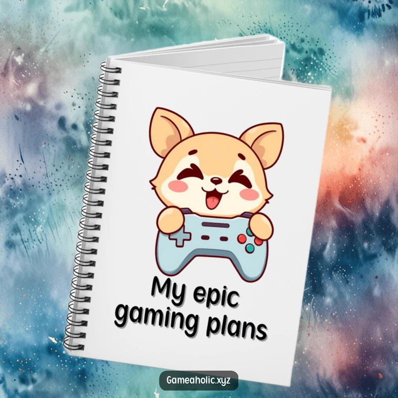 Funny Notebook: A cute animal character holds a game controller, eyes crossed in focus.