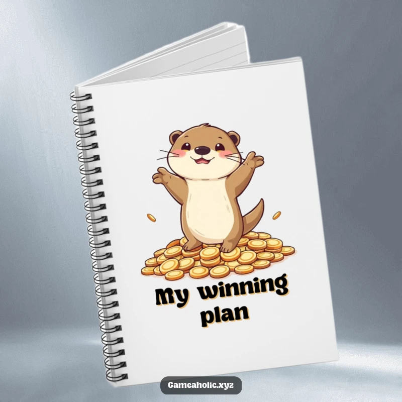 Funny Notebook with a playful otter dancing on coins, great for capturing winning ideas.