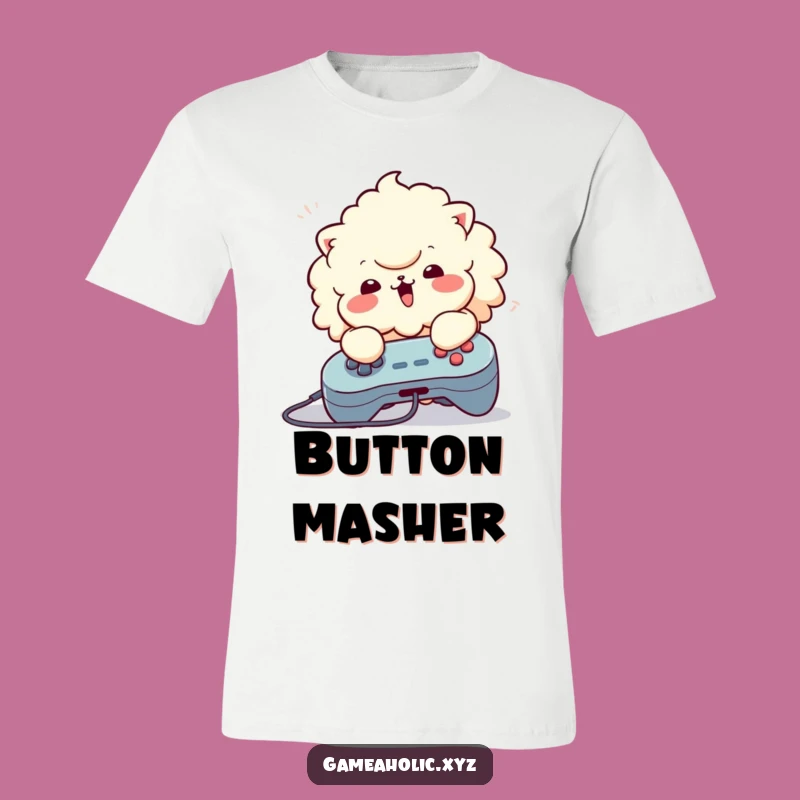 Funny Fluffy T-Shirt: Button Mashing Gamer Character Gift Tee