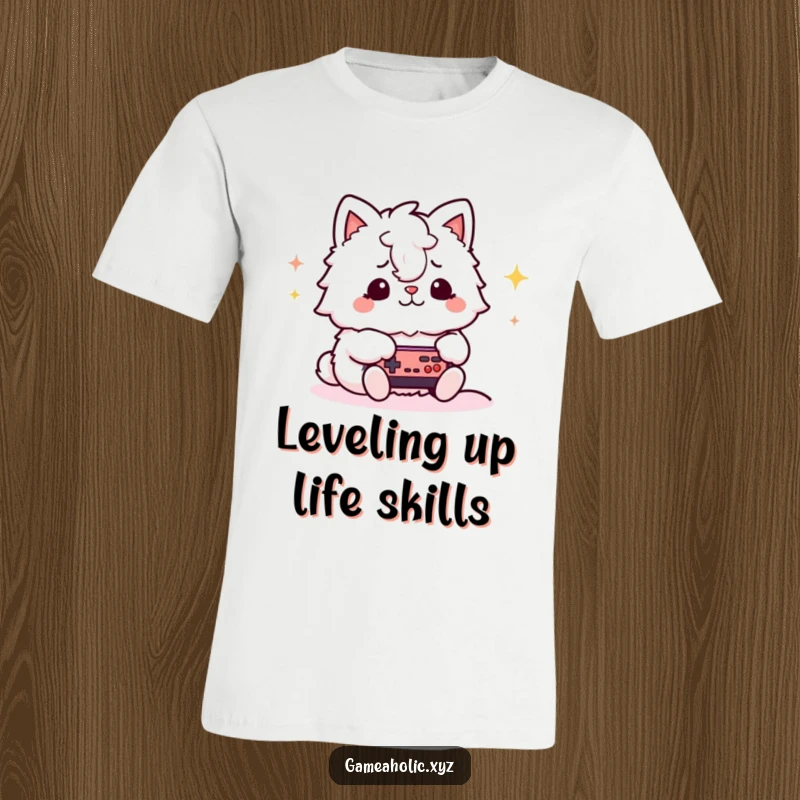 Funny gamer animal t-shirt with a fluffy character intensely playing a video game, expressing gamer focus and a love for gaming.