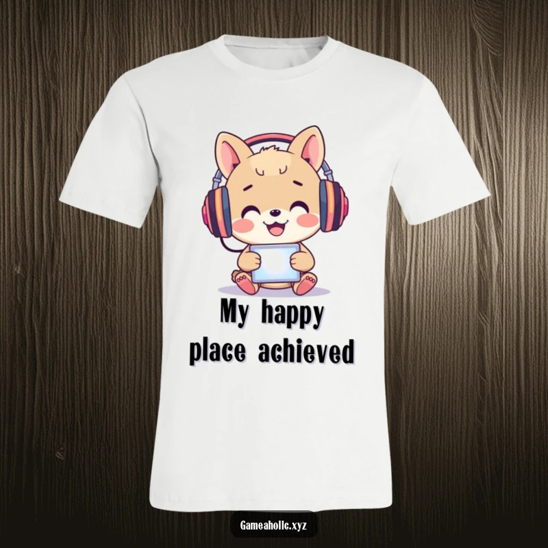 Funny T-Shirt: A happy animal wears headphones, immersed in a glowing screen, showing pure bliss.