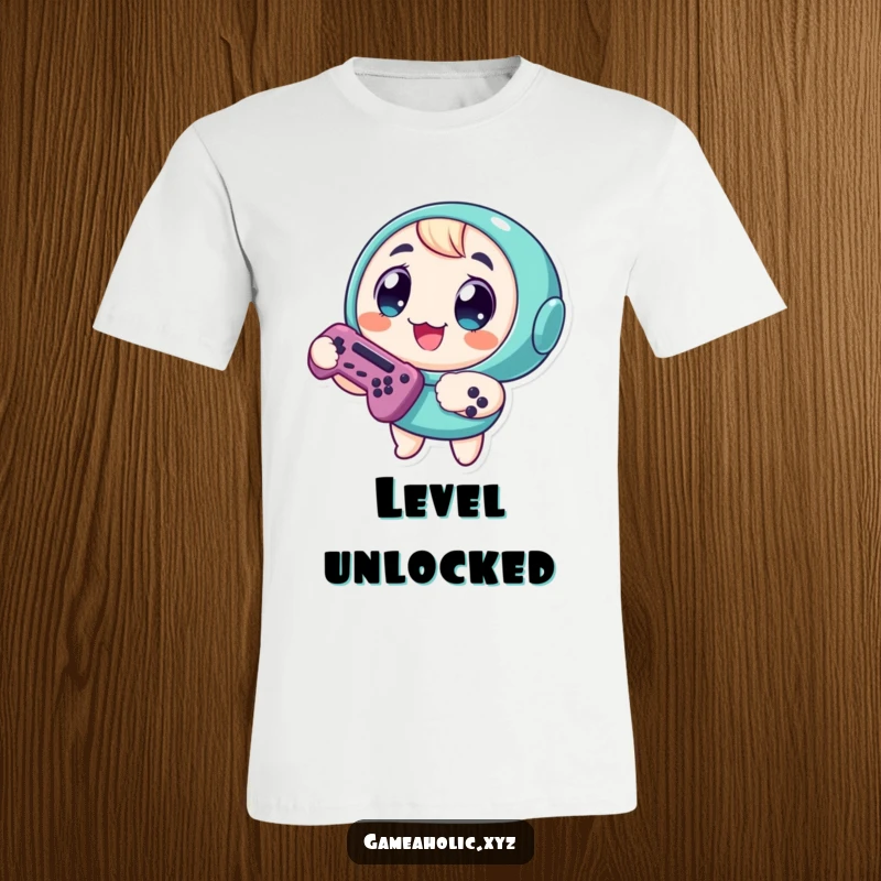 Funny T-Shirt: A round character with huge, excited eyes clutching a game controller, perfect for gamers.