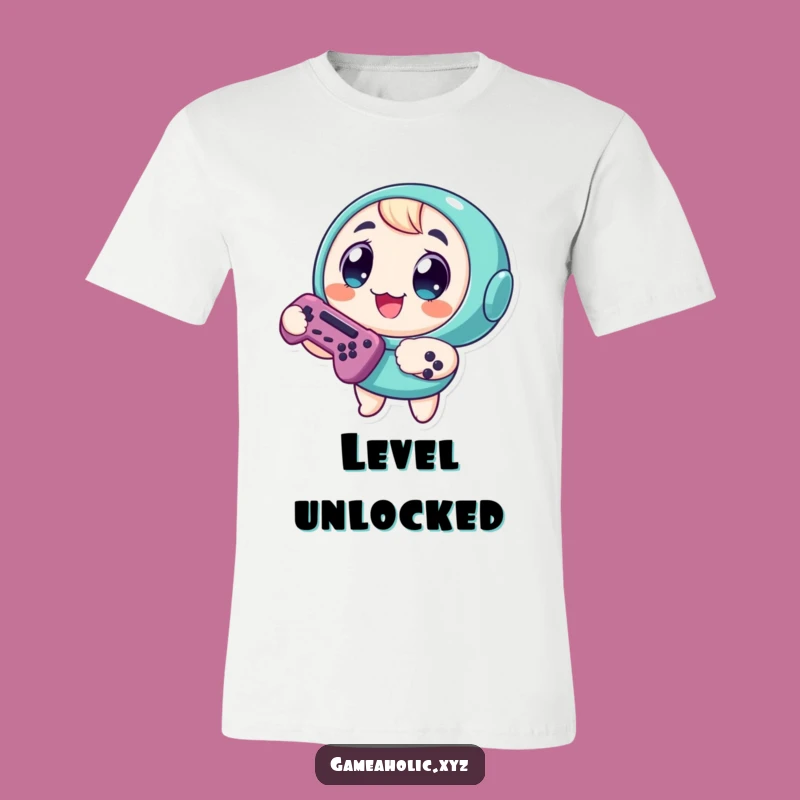 Funny T-Shirt: Round Gamer Character with Big Eyes, Excited Controller Gift Tee