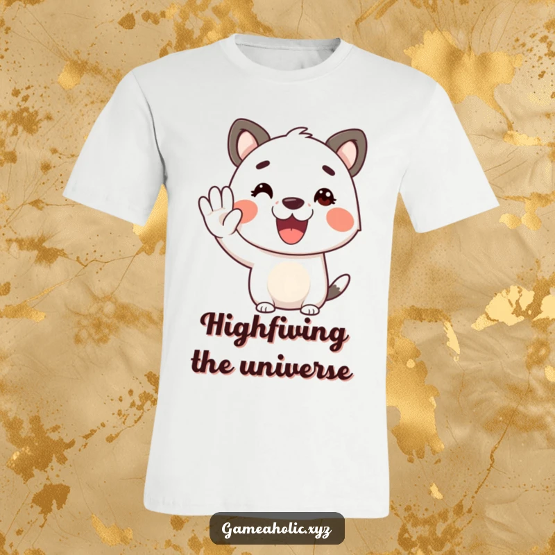 Funny animal character t-shirt, cheerful expression, offering a virtual high-five, spreading positive energy.