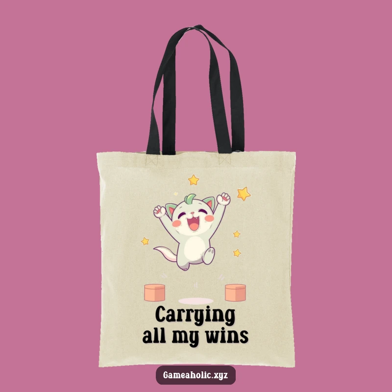 Funny Victory Tote Bag: Cute Creature's Joyful Leap - Carry Your Wins in Style