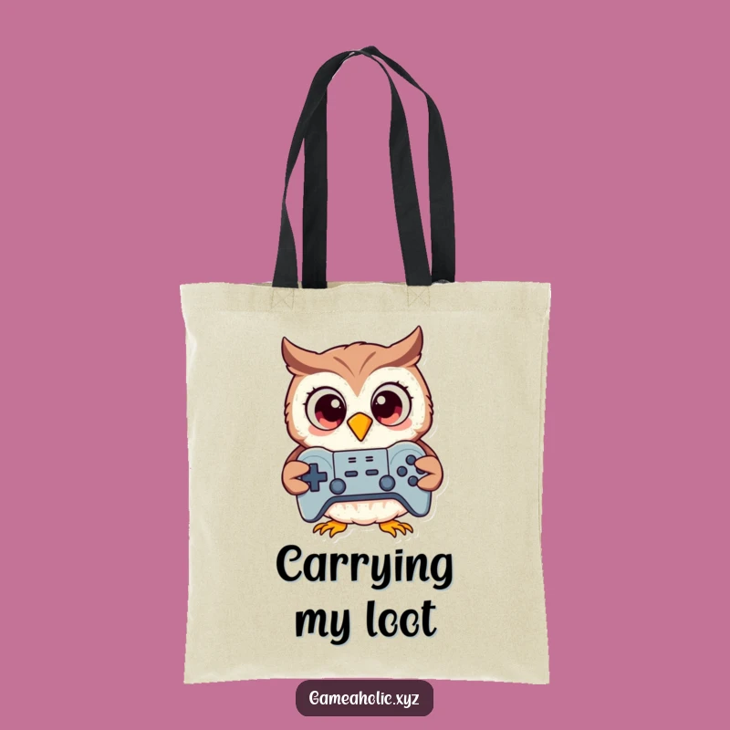 Funny Owl Gamer Tote Bag: Excited Bird Controller Carry-All, Hilarious Shopping Bag