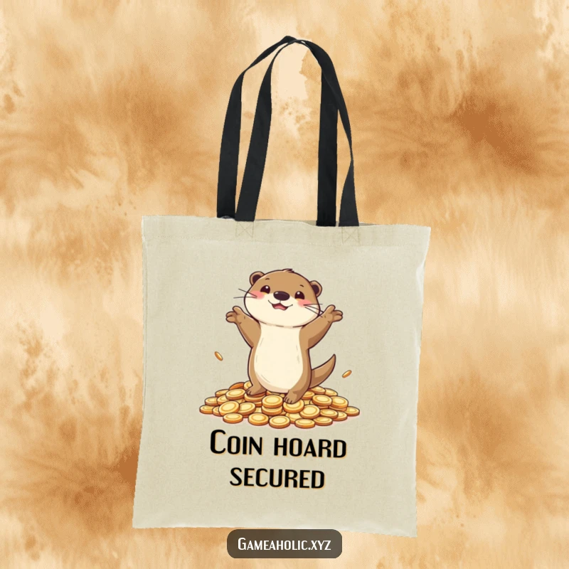 Funny Tote Bag with a joyful otter dancing on coins, perfect for celebrating success and good fortune.