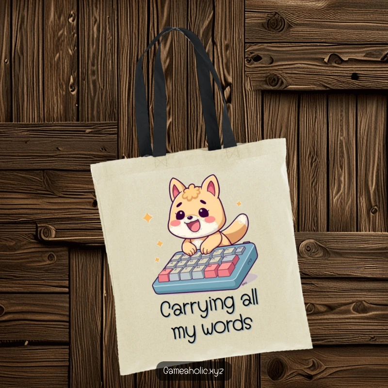 Funny Tote Bag: An energetic animal smiles, typing rapidly on an oversized keyboard with speed.