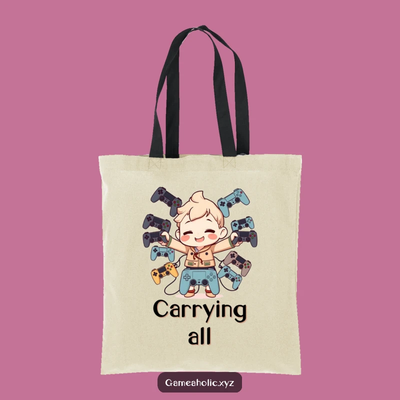 Funny Tote Bag: Controller Balancer Character, Goofy Grin, Gamer Accessory