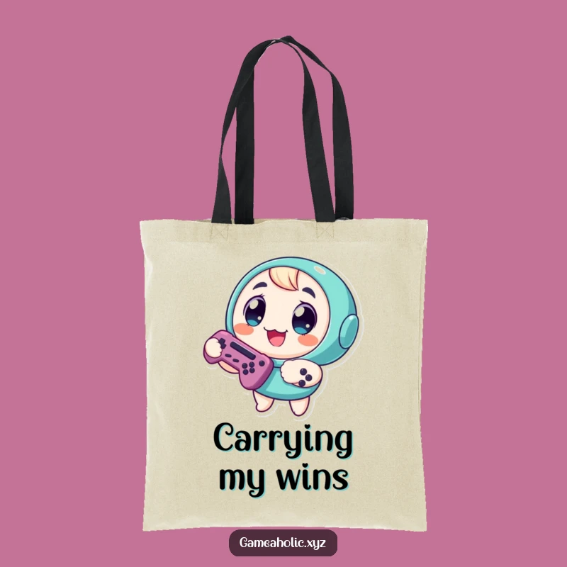Funny Tote Bag: Round Gamer Character, Big Eyes, Controller Holder for Fun